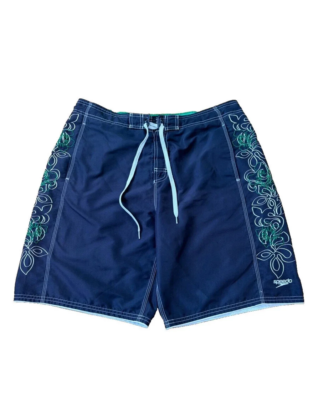 Speedo Board Shorts Mens XL 36 Black Floral Embroidered Swim Trunks Surf
